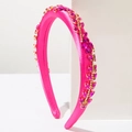 Rosafarbener Satin-Haarreif mit funkelnden rosa Kristallen und eleganten Goldverzierungen - Roségold