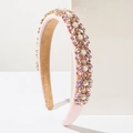 Cerchietto barocco in seta rosa con cristalli viola e perle bianche eleganti - Rosa