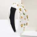White knotted wide headband with honeybee and daisy charms and sparkling rhinestones - White