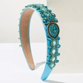 Diadema acolchada azul claro de lujo con brillantes de imitación y cuentas finas - Azul