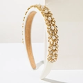 Cerchietto barocco crema con lussuosi fiori dorati, strass e perle bianche eleganti - Marrone