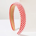 Fashionable red pearl headband with wide velvet band for women in elegant luxury style - Diagonal Stripes Red