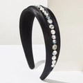 Elegant black velvet headband featuring white pearls and colorful rhinestones decor - Black