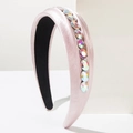 Pink satin headband with large iridescent crystals for a sparkling luxury hair accessory look - Pink