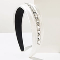 Elegant white satin padded headband with shimmering crystals for wedding and party wear - White