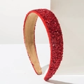 Sparkling red crushed stone wide headband with comfortable khaki velvet lining - Red