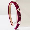 Elegante diadema de terciopelo burdeos con adornos de lazos en pedrería de colores - Rojo
