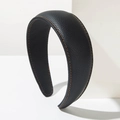 Black vintage PU leather headband with orange contrast stitching and wide sponge padding - Black