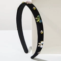 Diadema elegante de terciopelo negro con mariposas y flores de cristal de colores - Negro