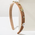 Diadema de terciopelo marrón con lazo de diamantes de colores y detalles de gemas - Marrón
