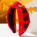 Detail of red Halloween headband with black spiders and sparkling red rhinestones - Red