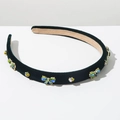 Diadema de terciopelo verde oscuro con diamantes de imitación y mariposas - Verde