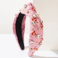 Cerchietto annodato in denim rosa con cuori di strass e ciondoli Love per donna - Rosa