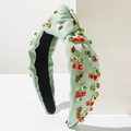 Mint green knotted headband with sparkly rhinestones and cherry charms for women - Solid Mint Green Cherry Pendant Style / Light Green (Mint Cherry)