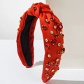 Cerchietto annodato arancione con cristalli a cuore rosso scintillante per donne - Rosso