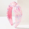 Fonkelende haarband met roze pailletten en regenboogpatroon met knoop aan de bovenkant - Roze Pailletten