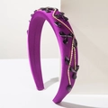 Diadema de satén morado barroco con cristales y cadena de diamantes de fiesta - Morado