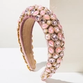 Cerchietto barocco imbottito rosa con cristalli e perle bianche per uno stile elegante retro - Rosa