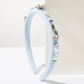 Light blue woven headband featuring pearls, crystals, and LOVEDAYS metal tag - Blue
