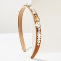 Fashion velvet headband in khaki with luxury pearls and sparkling crystals decor - Light Coffee
