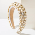 Cerchietto vintage francese in velluto bianco con perle barocche e strass lucidi - Bianco