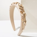 Diadema barroca ancha de satén champán con pedrería ámbar en diseño de hojas - Café Claro