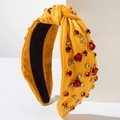 Fashionable bright yellow knotted headband with red heart rhinestones and crystal studs - Yellow