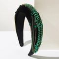 Baroque wide headband featuring emerald green rhinestones on black velvet fabric - Green