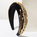 Baroque wide headband in black velvet with gold and champagne rhinestones design - Brown