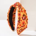 Cerchietto del Ringraziamento fatto a mano con stampe di tacchino, girasoli e perle di cristallo - Arancione