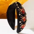 Gothic Halloween headband with red crystal spiders on black wide satin fabric knot - Black Red Spider