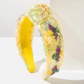 Detalle de diadema de lentejuelas amarillas con motivos de insectos de cuentas de colores - Amarillo