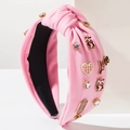 Cerchietto annodato rosa con ciondoli a forma di gufo, cuore e cristalli eleganti - Rosa LOVE