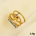 Bague vintage en acier inoxydable doré à plusieurs couches avec pierre ronde marron - Style Oeil de Tigre Brun (J861-G-T)