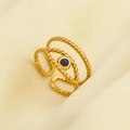 Détail de la bague perlée à trois rangs dorés avec une pierre précieuse bleue ronde - Style Lapis-Lazuli Bleu (J861-G-D)