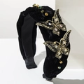 Baroque black velvet headband featuring golden butterflies and colorful crystals - Black