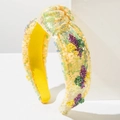 Sparkly yellow sequin knotted headband with colorful beaded butterfly for party hair decor - Yellow
