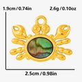 Detailed macro view of a 304 stainless steel golden crab pendant with shell inlay and sizes - Crab Shape (S2073-G-B) / Gold Crab - Abalone Shell