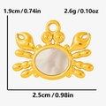 Detail of 304 stainless steel crab pendant with white shell inlay and size measurements - Crab Shape (S2073-G-W) / Gold Crab - White Shell