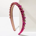 Elegant magenta velvet headband featuring sparkling heart crystals and white pearls - Rose Red Zircon