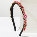 Cerchietto barocco con cristalli rosa e perle rosse su base in tessuto nero - Rosso