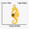 Détail du pendentif hippocampe avec nacre verte et dimensions en acier inoxydable 304 - Hippocampe Doré - Coquille d'Abalone
