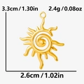 Detailed view showing dimensions and weight of the gold vintage sun pendant charm - Gold Style (S2154-G)