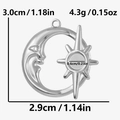 Dimensioni dettagliate del ciondolo luna e sole in acciaio inox da 3,0 cm per 2,9 cm - Argento (S2157-S)