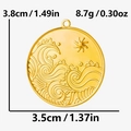Detailed view of gold stainless steel round wave pendant with dimensions and weight specs - Gold (S2168-G)