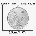 Detailed dimensions of 304 stainless steel round sun and sea wave relief pendant - Silver (S2168-S)