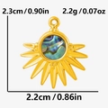 Vue macro des dimensions du pendentif soleil en acier 304 avec coquille d'abalone - Pendentif Abalone Rayon de Soleil Pointu Or (S2140-G-B)
