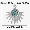 Détail macro du pendentif soleil en acier inoxydable 304 avec incrustation d'abalone - Pendentif Abalone Rayon de Soleil Pointu Argent (S2140-S-B)
