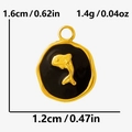 Détails de la taille et des dimensions du pendentif dauphin doré 1,6cm x 1,2cm - Dauphin (S2092-G-B) / Cadre Doré Centre Noir (S2092-G-B)
