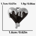 Vista dettagliata delle dimensioni del ciondolo cuore fuso in acciaio e smalto nero - Base Argento Nero (S2102-S-B)